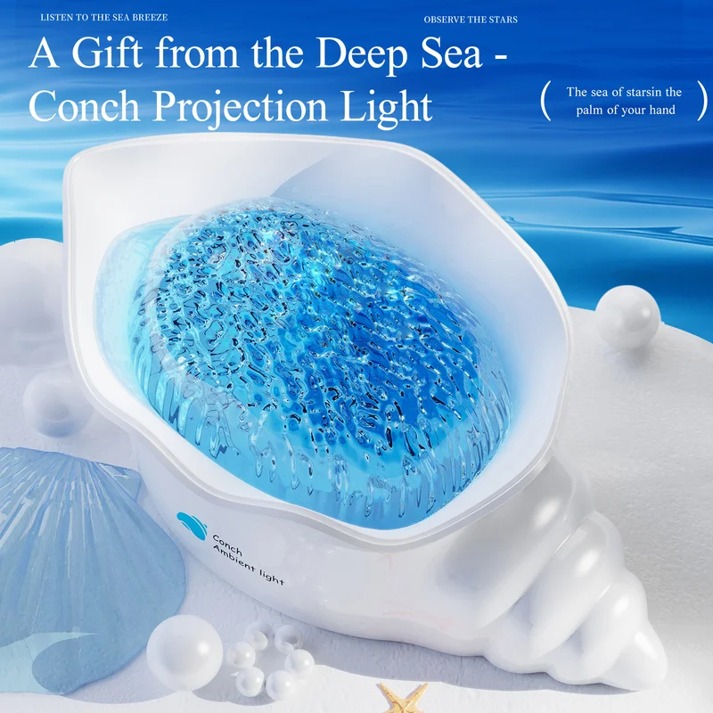 1pc Conch Projector Ocean Wave Water Ripple LED Night Light Starry Sky Lamp for Bedroom Livingroom Home Decor Relaxing Gift