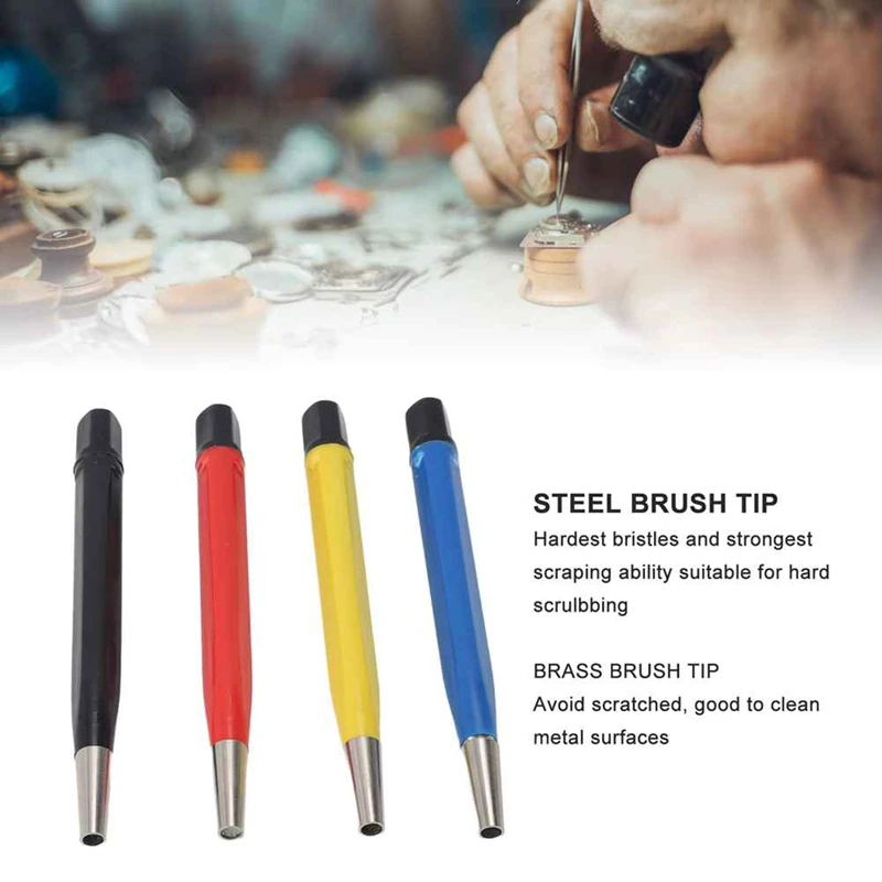 4Pcs Watch Rust Cleaning Pen Scratch Brush Pen Set Portable Fiberglass Nylon Steel Brass For Electrical Circuit Boards