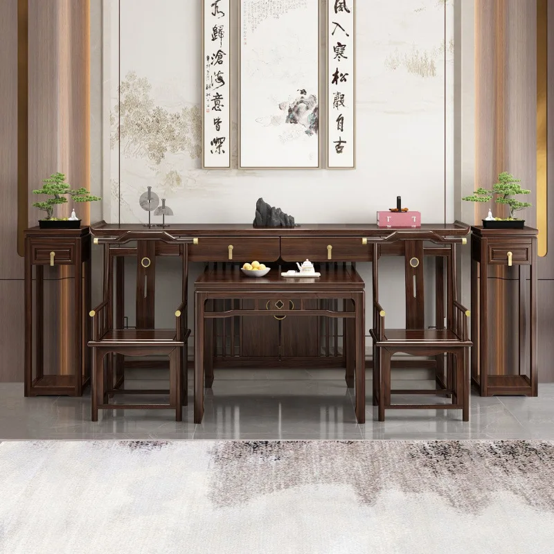 Zhongtang six-piece set: Zhongtang strip table, solid wood bench table, long bench table, home four-piece long bench table