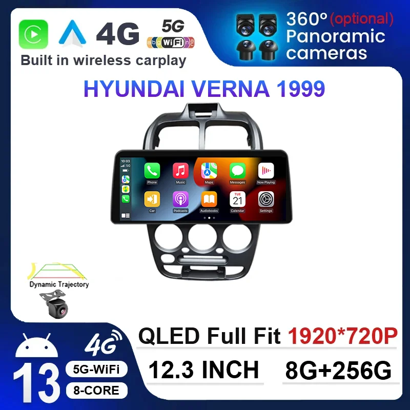 

12,3 дюймовый Android 13 для Hyundai VERNA 1999, автомобильное радио, мультимедийный видеоплеер, QLED, GPS-навигация, DSP 360, Wi-Fi, 5G DVR, 8 + 256 ГБ