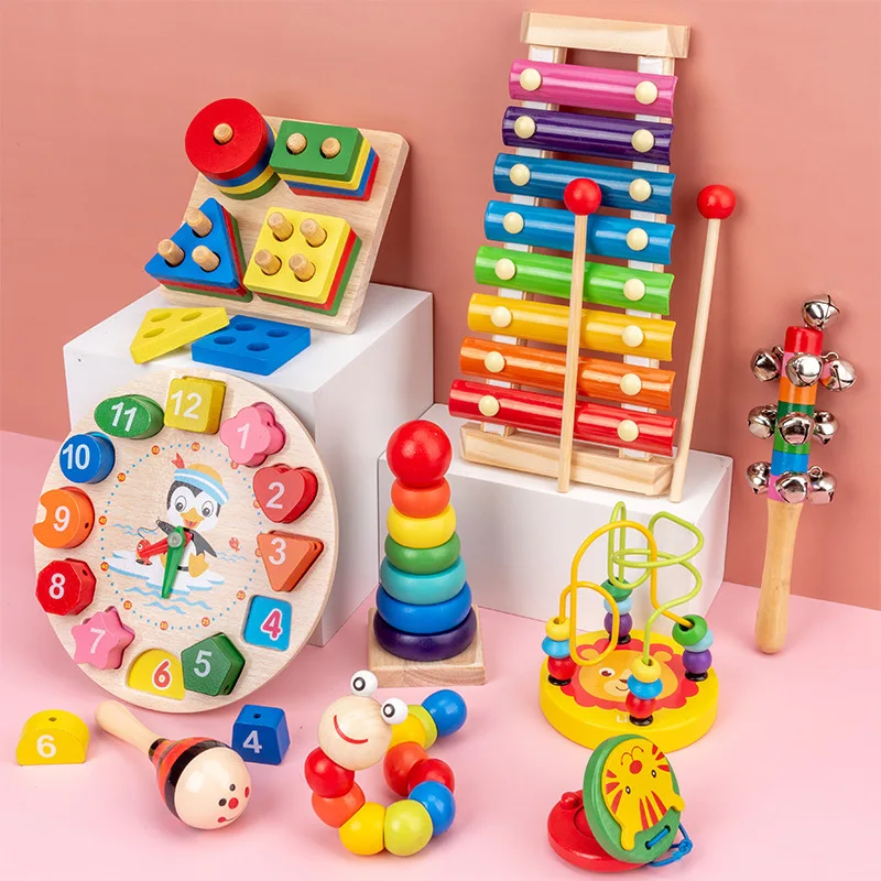 Rompecabezas de madera 3D Montessori para bebés, juegos educativos para niños de 1, 2 y 3 años