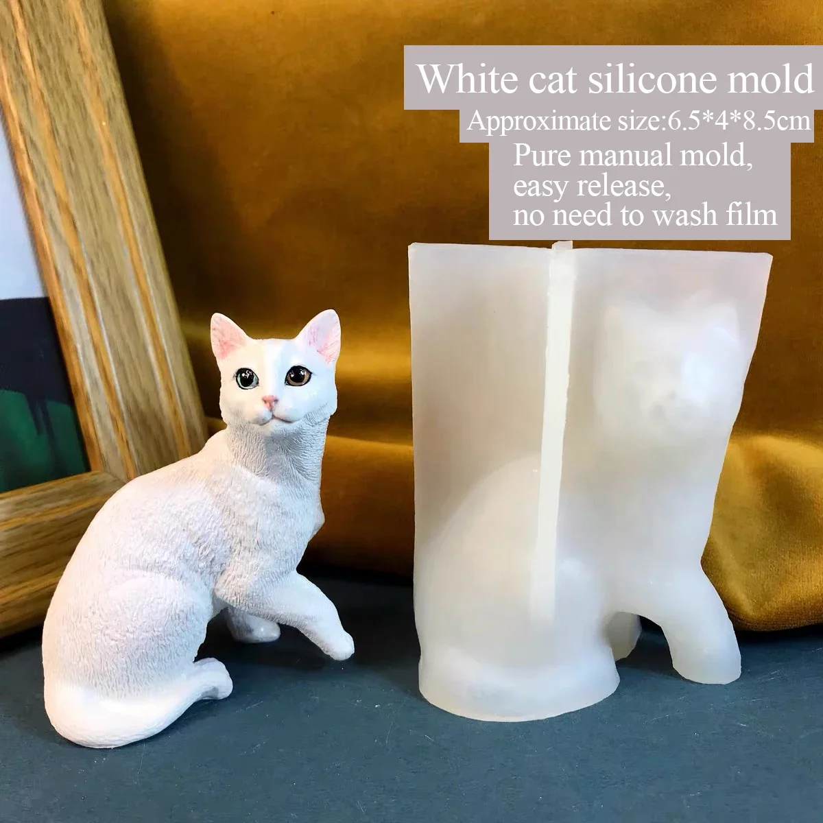 White Cat Mold Drop Glue Aromatherapy Plaster, Handmade DIY, 3-Dimensional Mold, Cute Silicone Mold