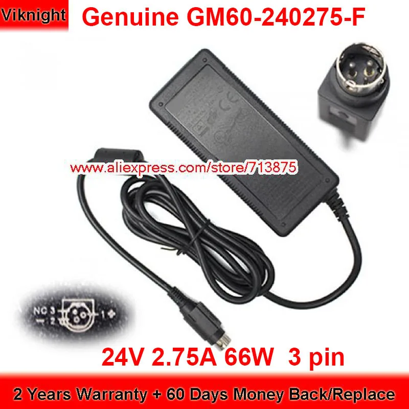 

Genuine GM60-240275-F 24V 2.75A AC Adapter for GVE GM60240275F Round With 3 Pin Power Supply