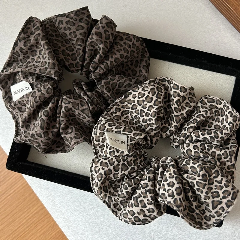 korea fashion Leopard print oversized scrunchie for women elastic big hair tie girls black hair rubber bands Retro hair rope