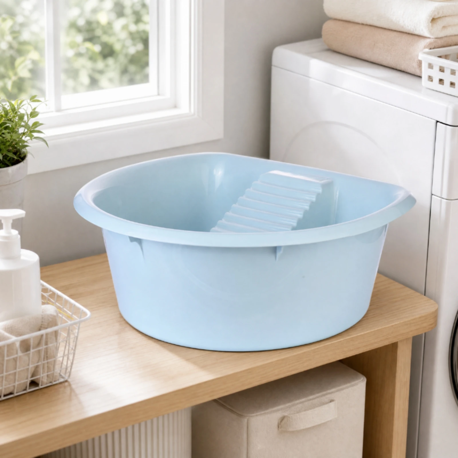 Laundry Basin with Integrated Washboard Long-Lasting Washbasin Washtub Sturdy for Baby Clothes Washing