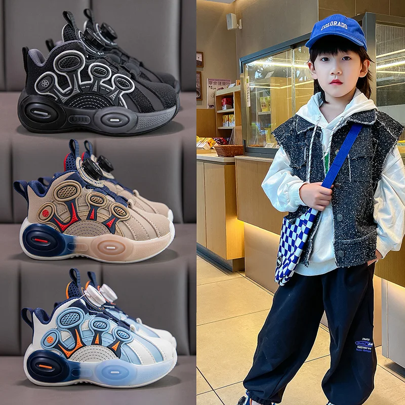 New Spring Autumn New Kids Sneakers Versatile Casual Sports Shoes for Children Non-Slip Rotating Button Shoes Soft  Lightweight