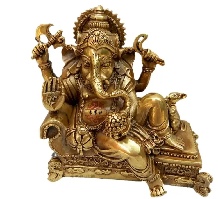 Tibetan Tantra Buddha Statue Thai Elephant God of Wealth Victory Pure Copper Elephant Nose God Lying Chair Decoration