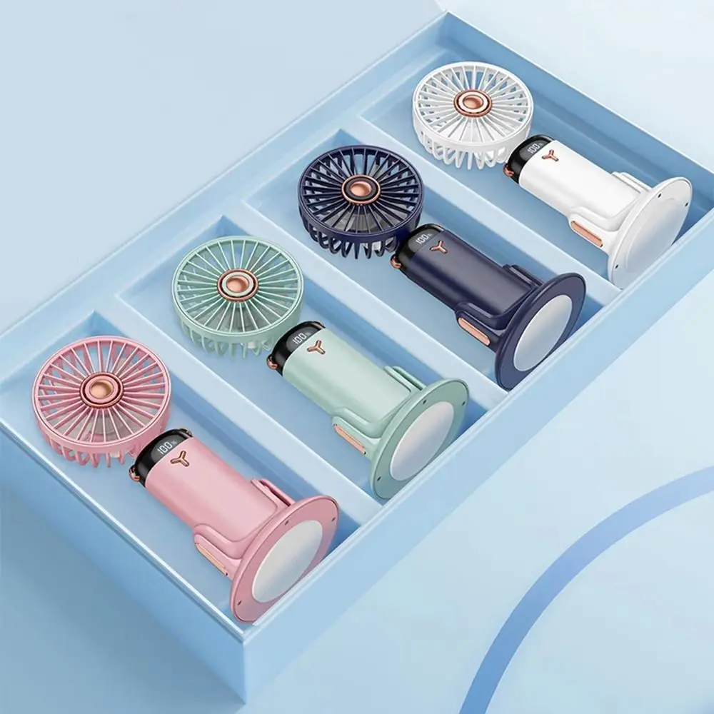 LED Digital Display Mini Adjustable Fan 2400mAh Ice Cooling Handheld Folding Fan Adjustable Bracket USB Rechargeable