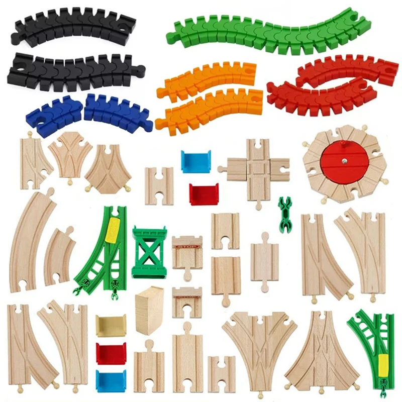 Accessoires de voie de Train en bois de hêtre, pistes d'extension de fourche de forme Multiple adaptées aux pistes en bois de marque, jouets ferroviaires pour enfants