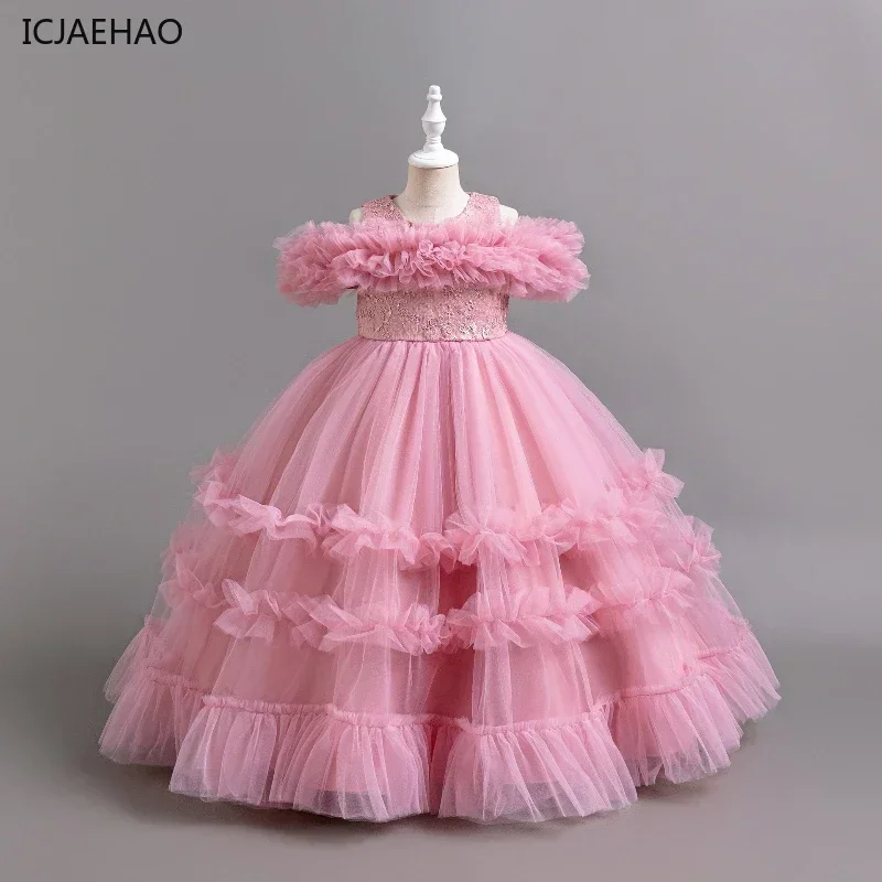 2025 menina tutu criança vestidos de baile de casamento vestido robe vestido de luxo para festa elegante enfant fille combinando 4 6 8 10 12 anos roupa