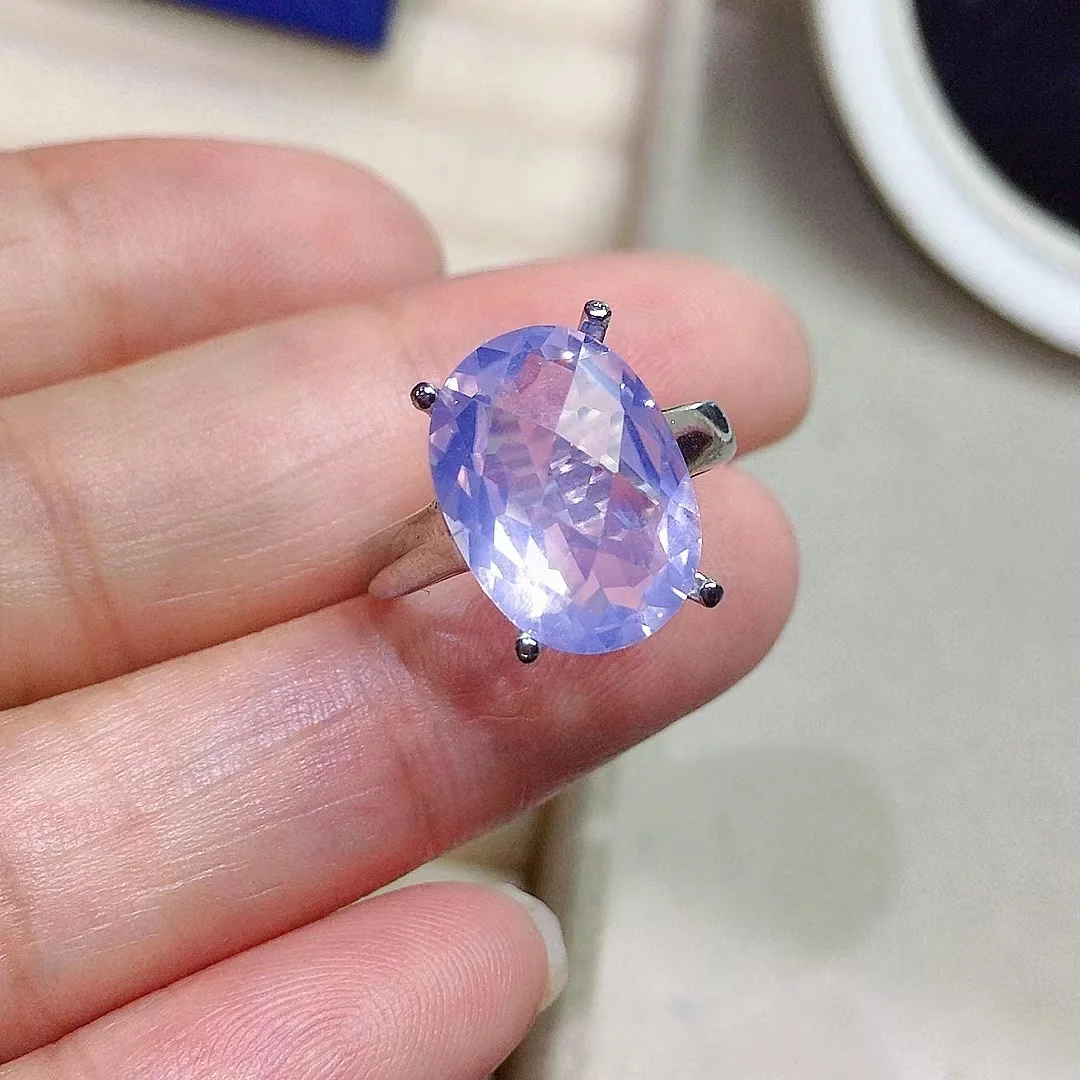 925 Silver Luxury 5ct Natural Amethyst Ring for Party 10mm*14mm Light Purple Amethyst Silver Ring with 3 Layers 18K Gold Plating
