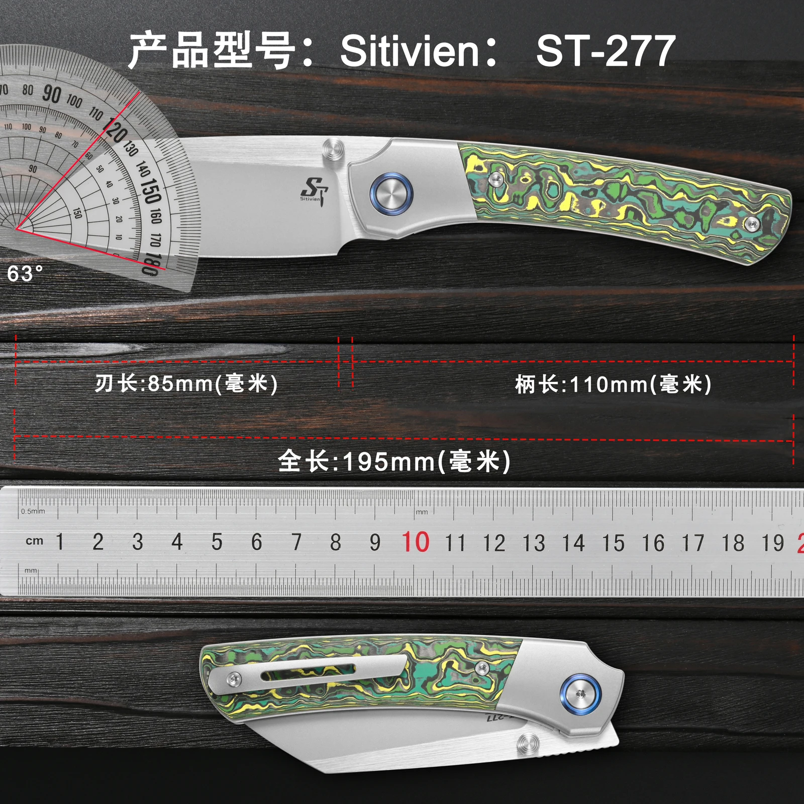 Sitivien ST277 Folding Knife S90V/Damascus Steel Blade Titanium&Carbon Fiber/G10 Handle Knife for collect Outdoor Hiking