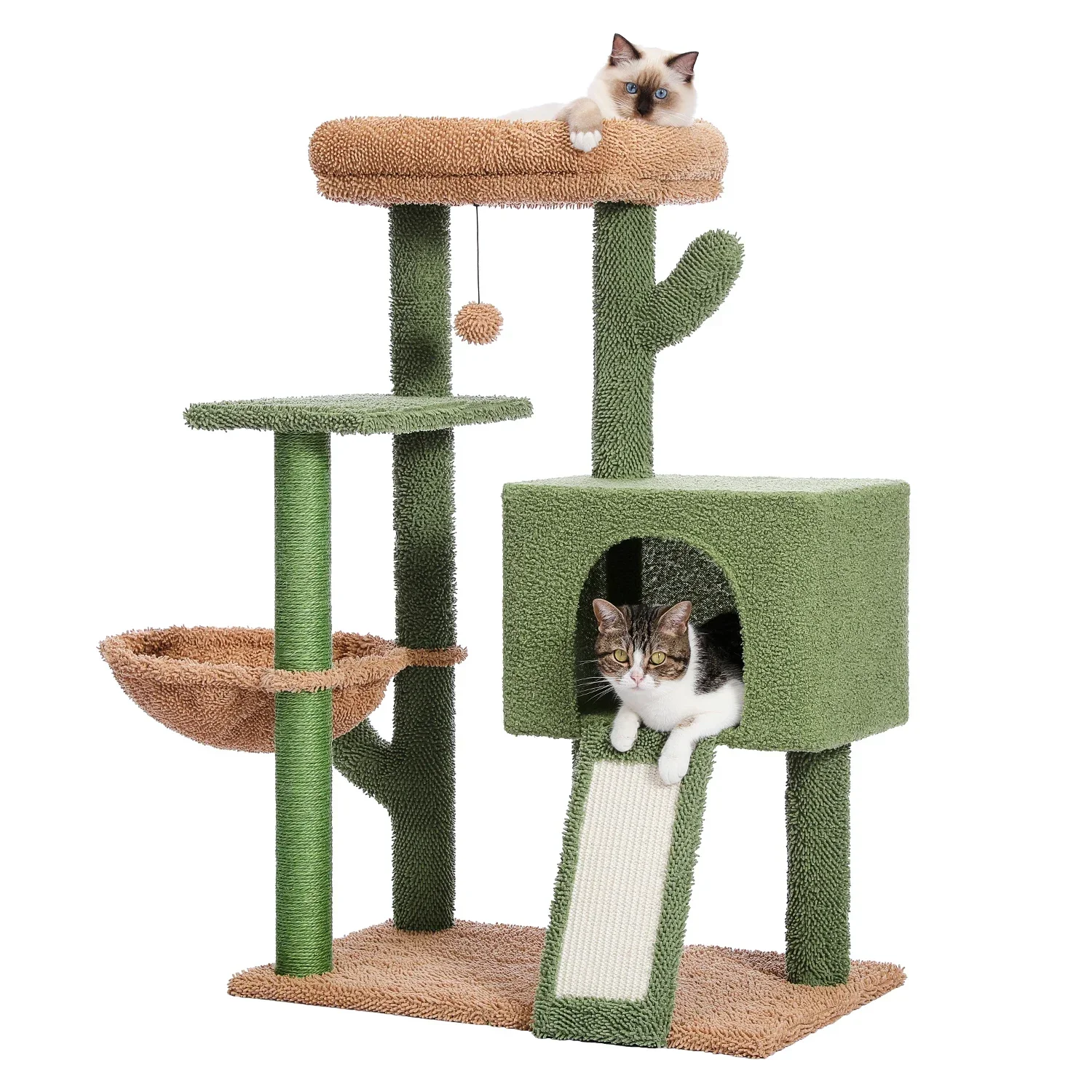 

%a Cactus Cat Tower with Sisal Covered Scratching Post and Cozy Condo for Indoor Cats Cat Climbing Stand with Plush Perch
