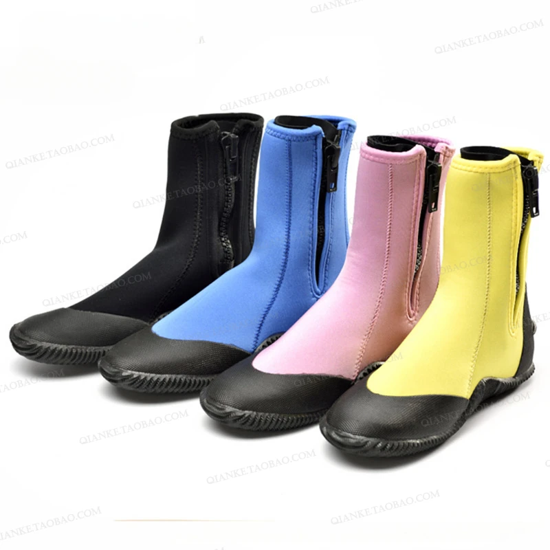 Color diving boots, high-top thick diving shoes, rubber sole, anti-slip wear-resistant, outdoor wading 3mm