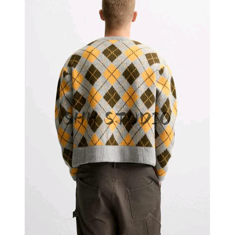 Cappotto maglione lavorato a maglia lungo Sve rotondo Ne da uomo nuovo primaverile con motivo a diamanti ricamato vestibilità ampia casual per giovani
