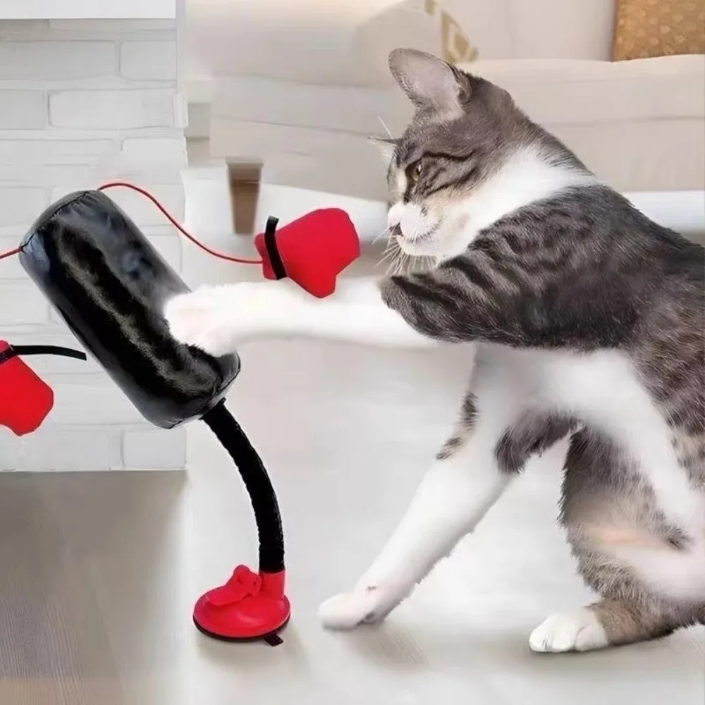 Creative Cat Boxing Suction Cup Base Standing Interactive Cat Stable Boxing Gloves Cat Speed Bag Kitten Teasing