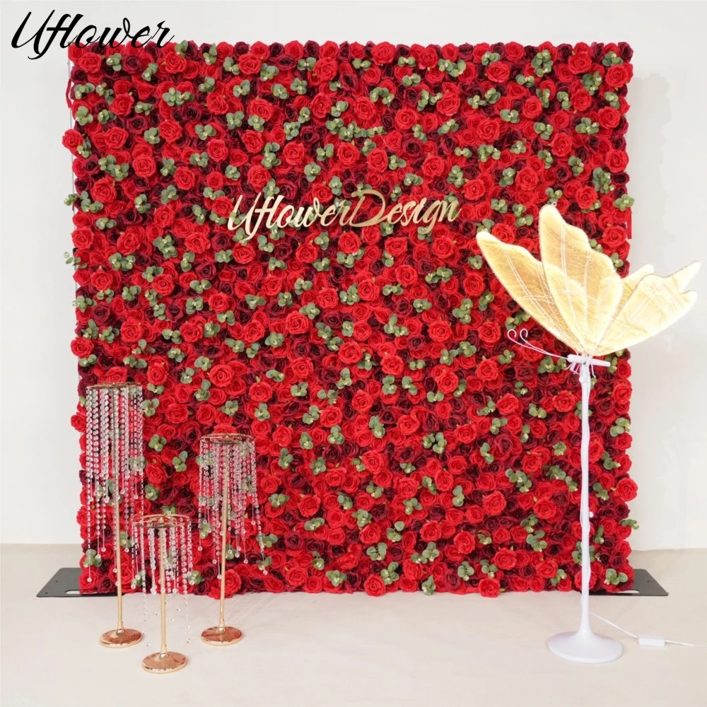 

Uflower Red Silk Rose 5D Flower Wall Artificial Flowers for Wedding Decoration Flower Wall Party Christmas Stage Backdrop Decor