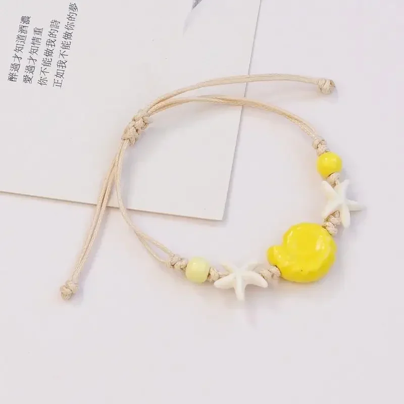 Bijoux Boho réglables, corde à main étoile de mer, coquille d'escargot faite à la main, Bracelet en céramique pour femmes et hommes, décoration DIY, 1 pièce