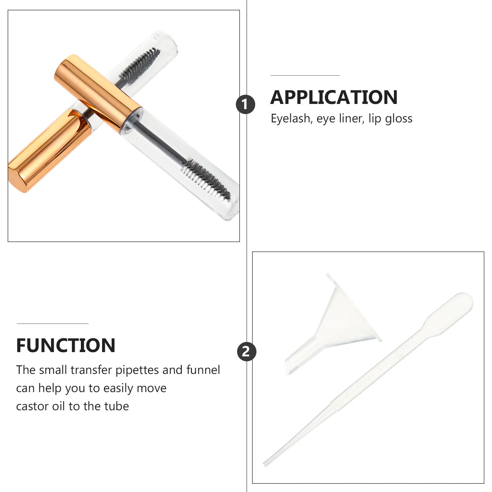 20개 DIY 마스카라 튜브 키트, 속눈썹 브러시 병, 깔때기, 이송 피펫 포함, 캐스터 오일 보관용, 여행 필수품, 가볍고 휴대하기 편함