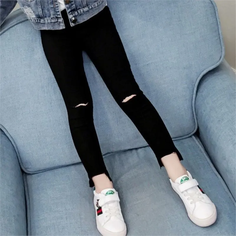 2024 Summer new Clothing Boy Girl Baby Children Kids Ripped Jeans Trousers Good Quality Comfortable Clothes Cowboy Denim Pants