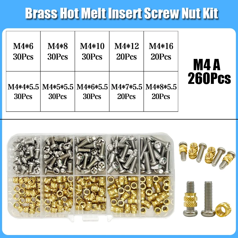 Messing Einsatz Mutter Edelstahl Schraube Lötkolben Spitze Wärme Set 3D Drucker Kunststoff M2 M3 M4 Kupfer Hot Melt Bolzen Mutter Einsätze – Detail 16