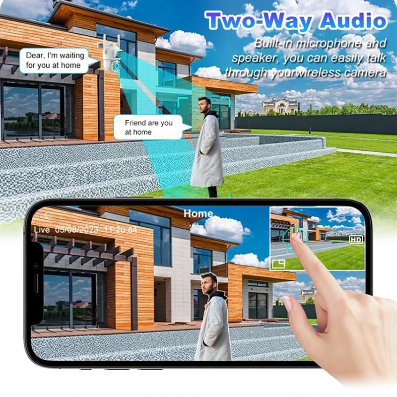 4K 8MP HD Wifi Camera 4MP Dual Lens Dual Screen AI Auto Tracking Clear Night Vision IP Camera CCTV Audio Video Surveillance Cam