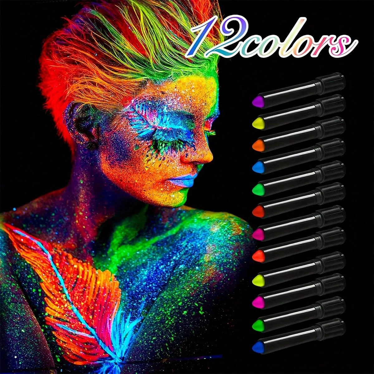 12 Piece Set of Halloween Party Decorations UV Fluorescent Human Body Painting Fluorescent Pens - Suitable For Halloween makeup