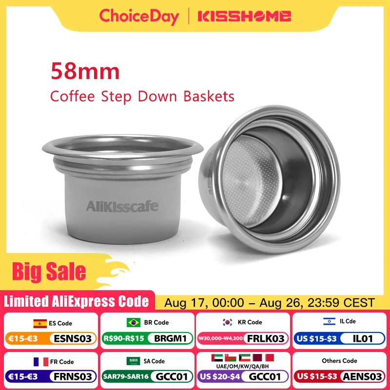 AliKisscafe Kaffeefilterkorb 58 mm bis 49 mm Step-Down-Körbe Kit Bildschirm für bodenlosen Siebträger Barista Espresso Zubehör