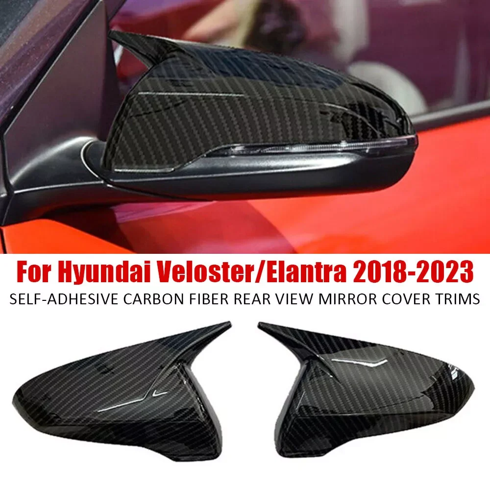 

For Hyundai Veloster 2018-2023 Car Sticker Rearview Side Mirror Cover Wing Cap Exterior Door Rear View Case Trim Carbon Look