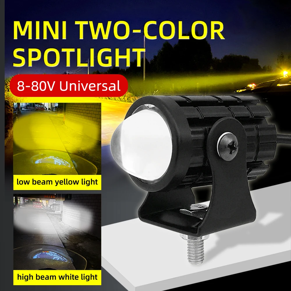 2 Pcs Car 8-80V 24W 3000K 6000K Mini Lens Led Spotlight Yellow White Headlight For Motorcycle Auto Off-road Vehicle Accessories