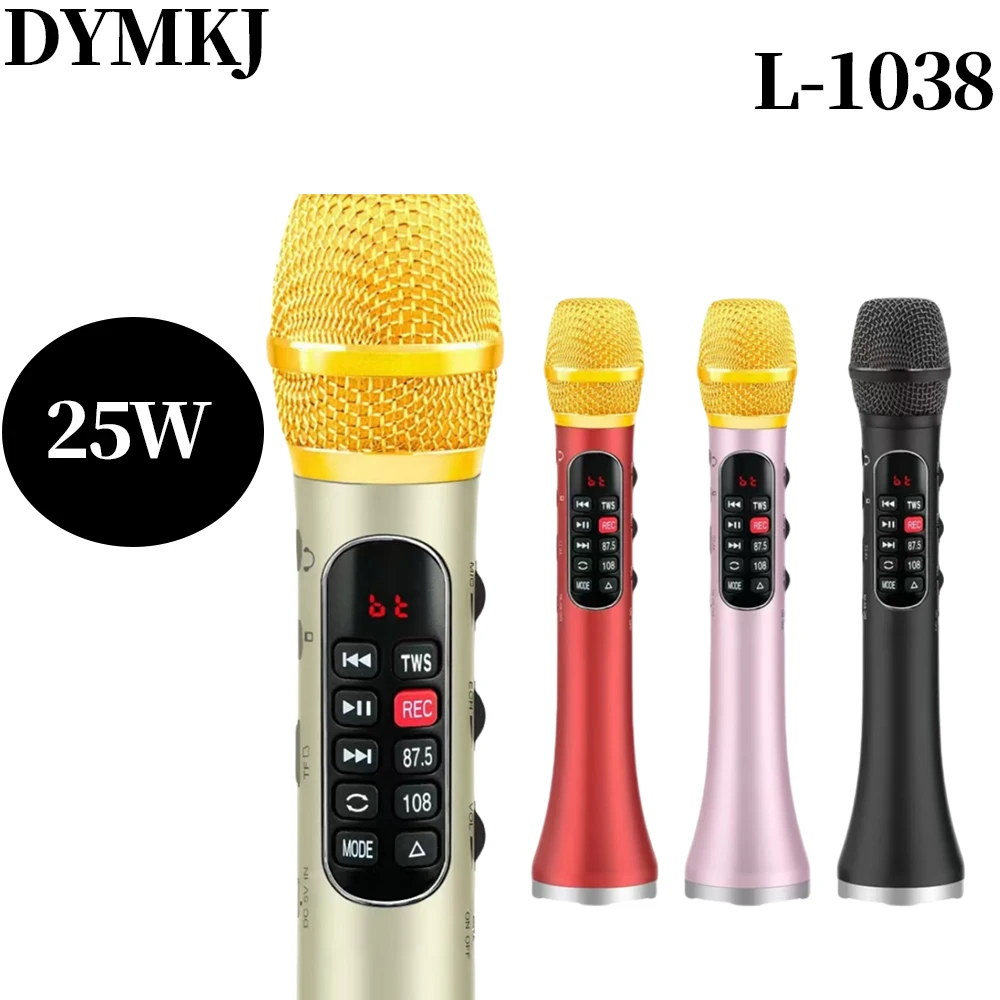 

DYMKJ 25W smart wireless Bluetooth karaoke microphone L-1038 with TF TWS recorder DSP 5000mah battery, 8GB Micro SD
