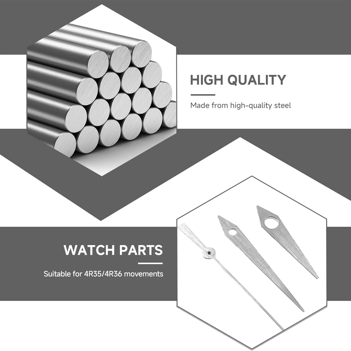 Wysokiej jakości wskazówki NH35, srebrno-czarne wskazówki do zegarków, pasujące do mechanizmów NH35/NH36/4R/7S