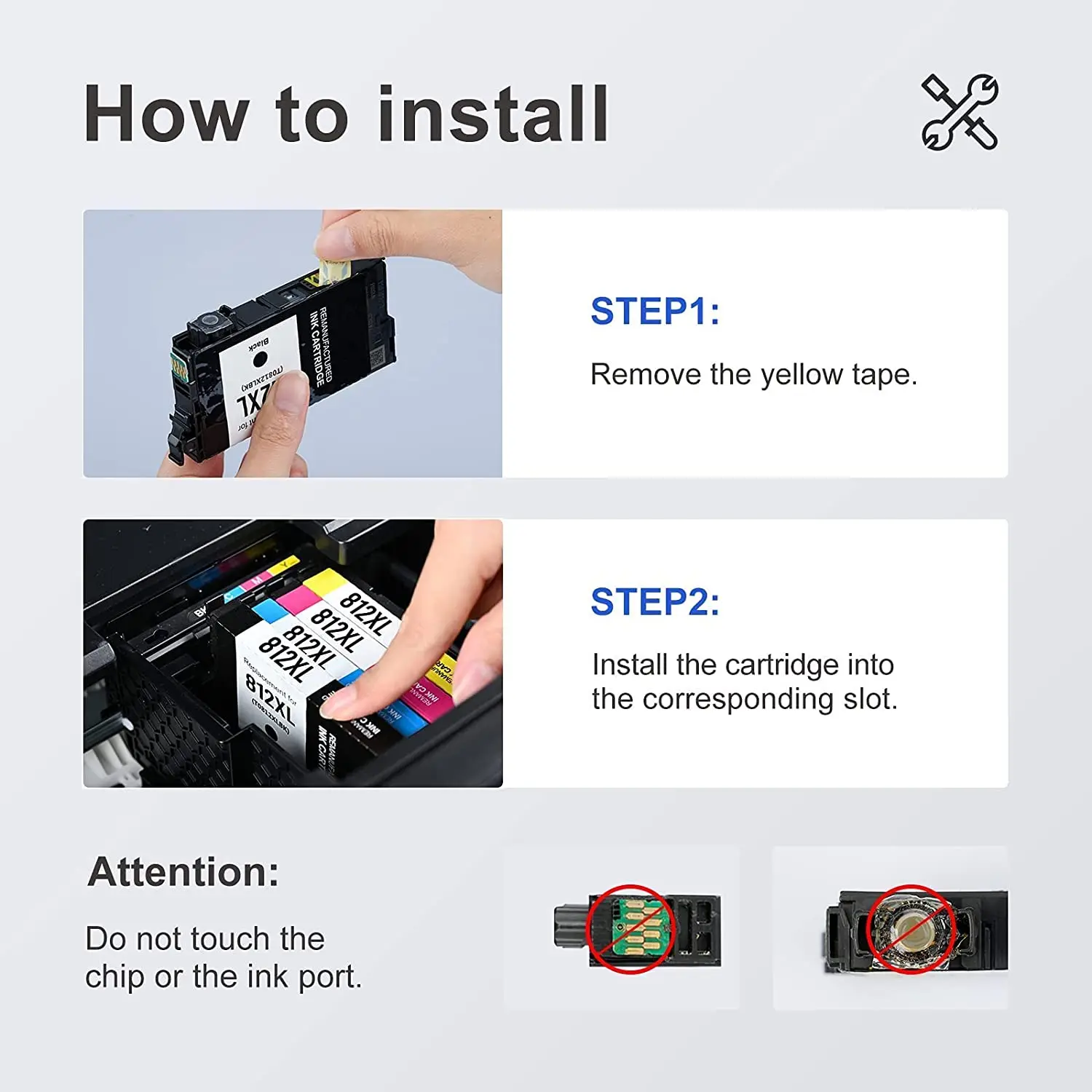 812XL with Upgrade chip Ink Cartridge for Epson 812 T812 XL Ink to use Workforce Pro WF-7820 WF-7840 WF-7310 EC-C7000 Printer