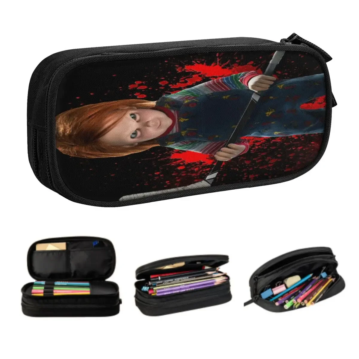 Chucky Friend Til The End Cute Pencil Cases Boy Girl Large Storage Horror Halloween Pencil Box Students Stationery