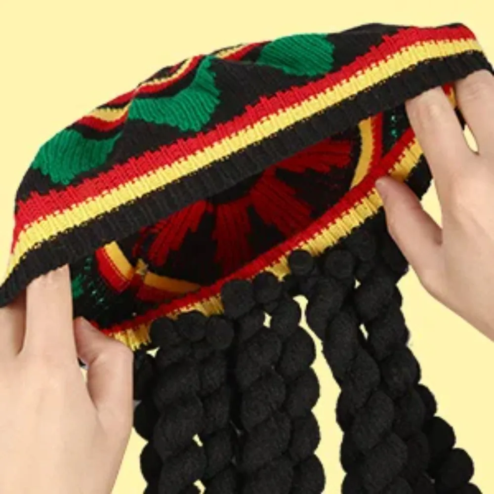 Unisex Dreadlocks Beanie Hat with Fake Braids Jamaican Rasta Reggae Cap Crochet Knitted Skull Cap for  Halloween Christmas Party view 4
