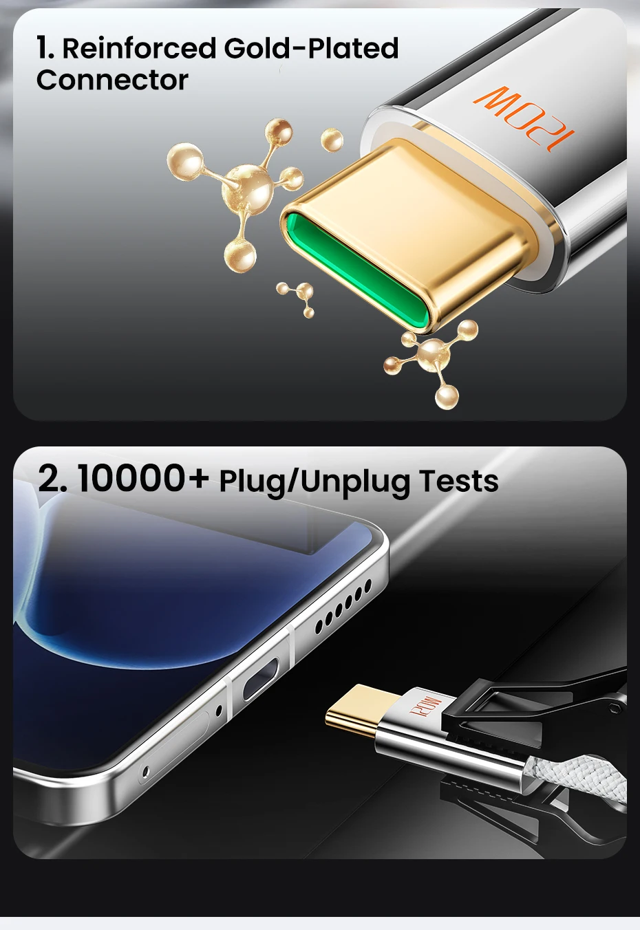 Toocki 120W USB Type C Cable for OPPO Supervooc 2.0 Vivo Super FlashCharge Data Cord Fast Type C Cable for iPhone Xiaomi Samsung