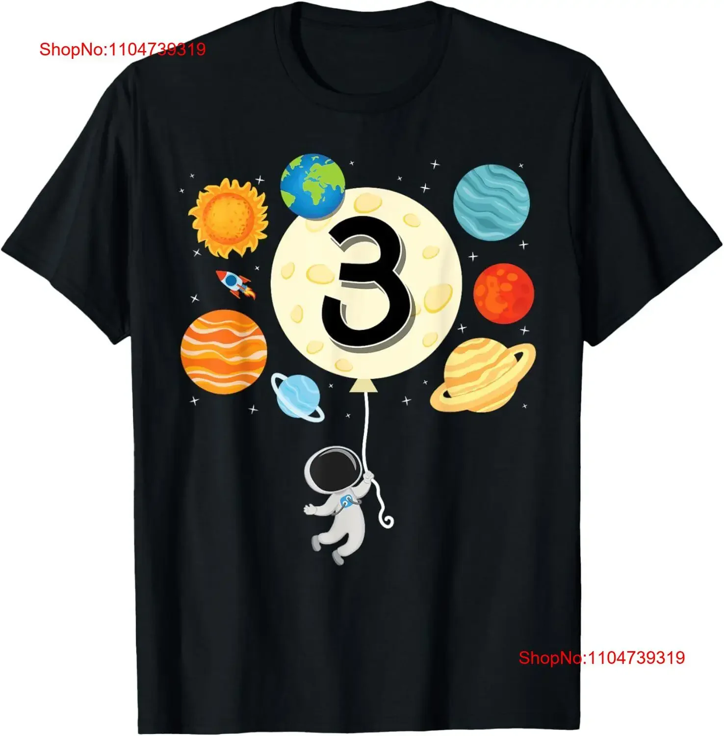 

Astronaut Balloon Planets 3rd Birthday Space 3 Year Old Kids T Shirt vintage Washed designer clothes Stretched Unisex graphic