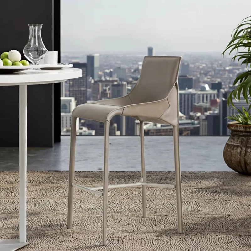 

Simple Modern Style Saddle Leather High Chair Italian Simple Bar Chair