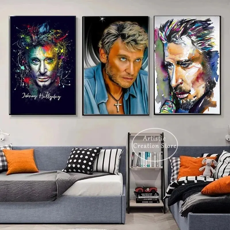 Johnny Hallyday Poster Rock Music Band Singer Guitarist Print Canvas Painting Wall Art Pictures Living Room Home Decor Fans Gift