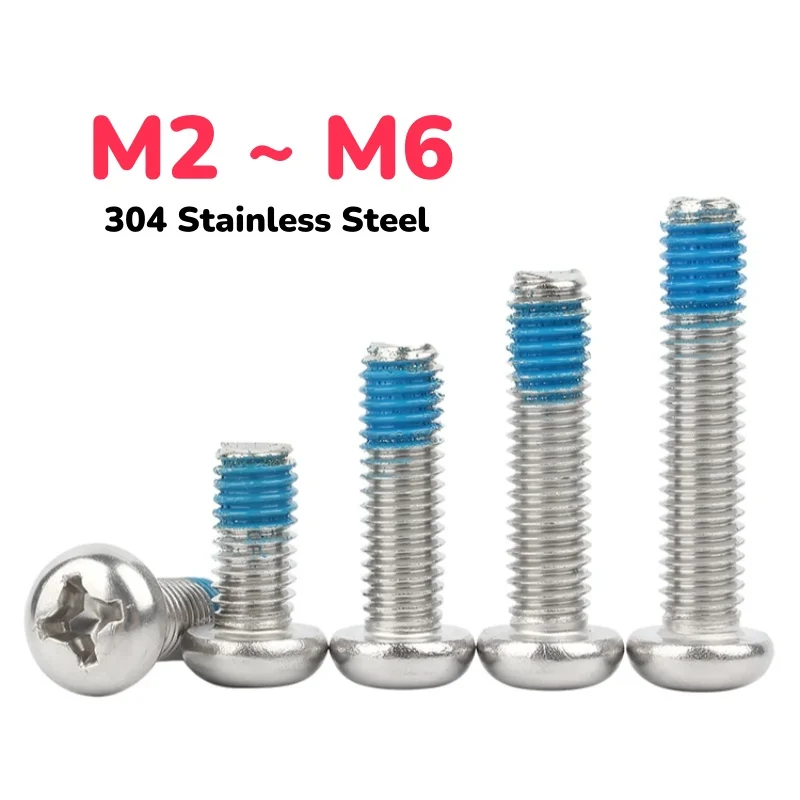 304 Stainless Steel M2 M2.5 M3 M4 M5 M6 Round Phillips Blue Dispensing Screw Anti-loose Anti-skid Screws
