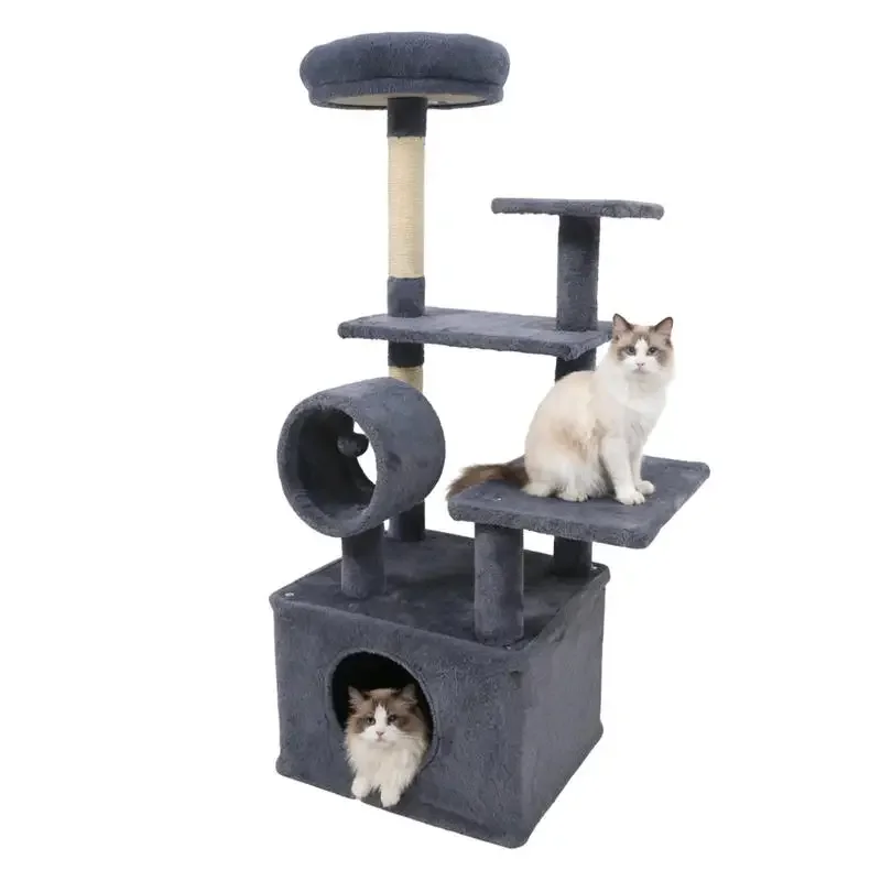 

48 Inches Tall Cat Tree Multi-Level Kitten Tower with Large Condo Padded Top Perch-Grey
