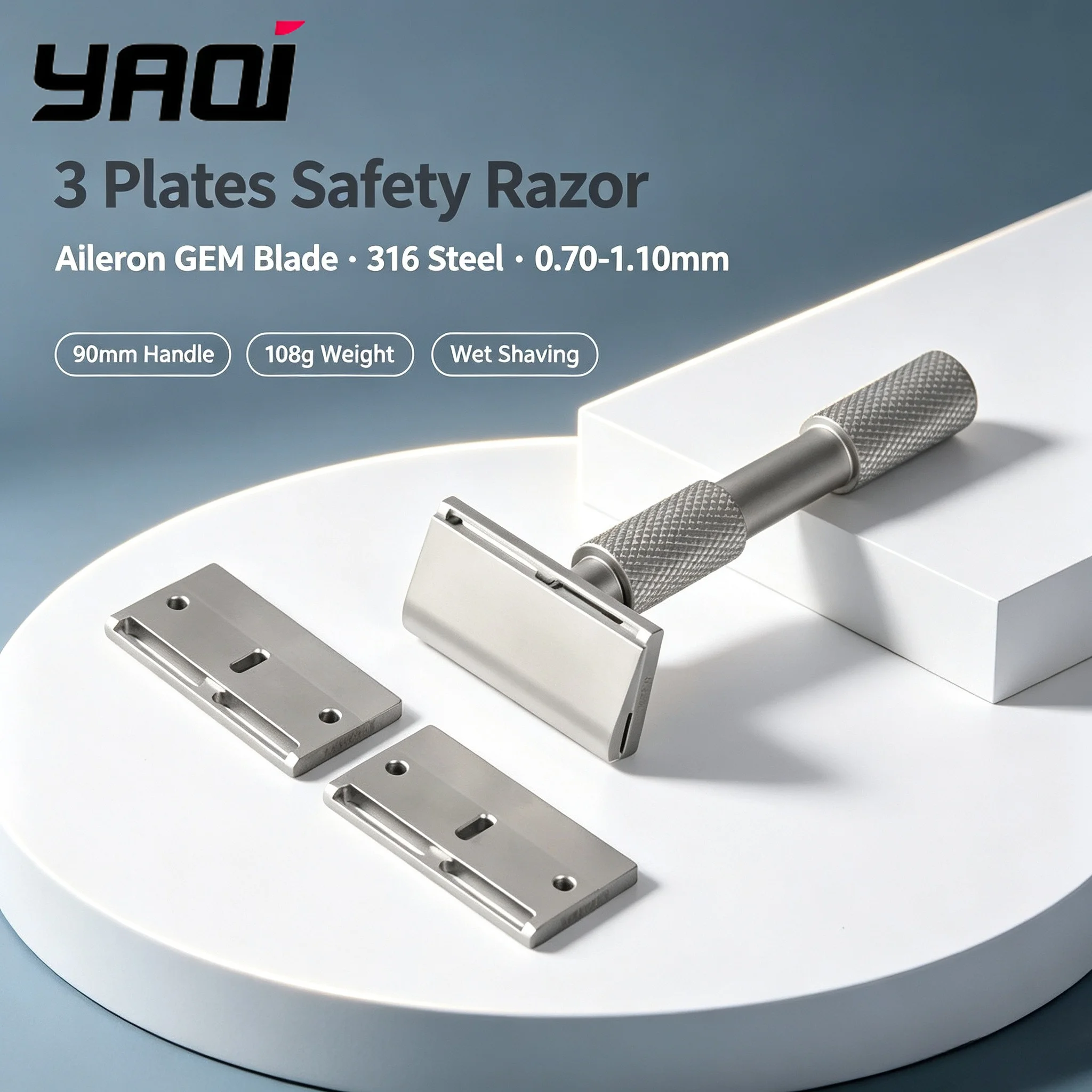 2026 YAQI Aileron GEM Blade Safety Razor Traditional Shaving Razor with 3 Plates for Smooth And Comfortable Cut