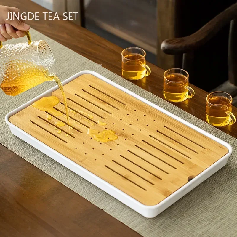 Chinese Natural Bamboo Tray Drainage Water Storage Tea Tray Traditional Tea Set Trays Decorative Household Drawer Tea Board