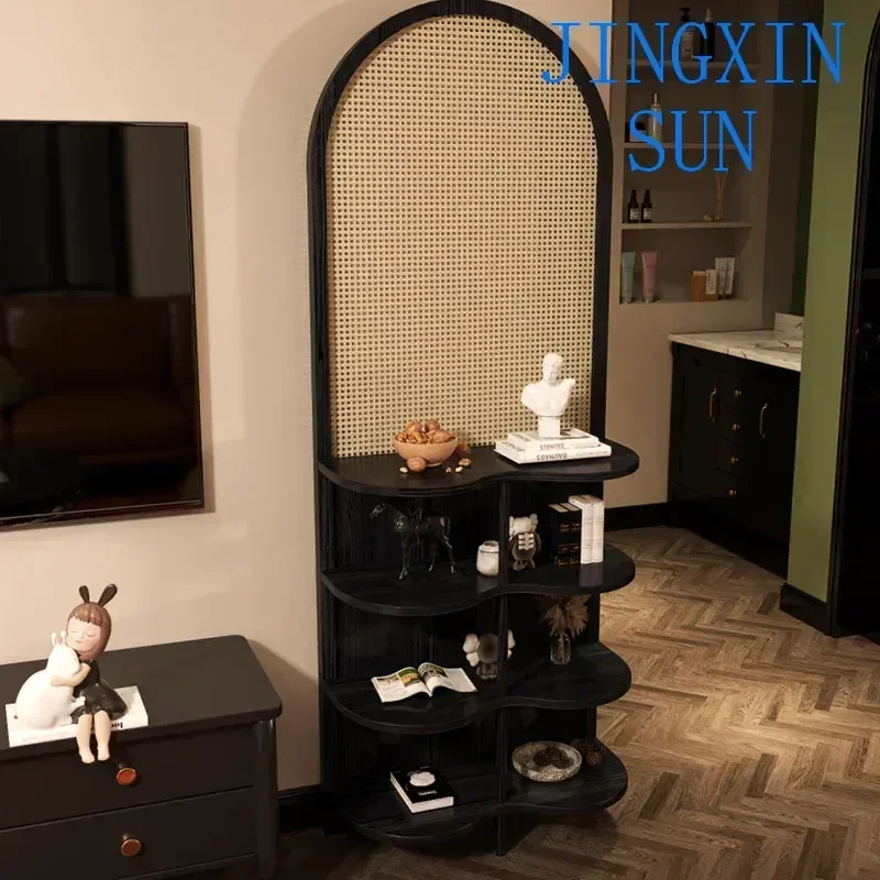 Screen partition living room 2024 new Japanese-style solid wood bedroom rattan rack small apartment simple seat screen bookshelf