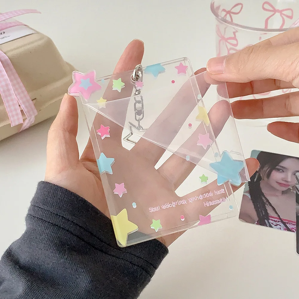 Cute Idol Photocard Display Pendant Transparent Acrylic Card Holder with Star Girls 3-Inch Photo Card Hard Case Cover Bag Decor