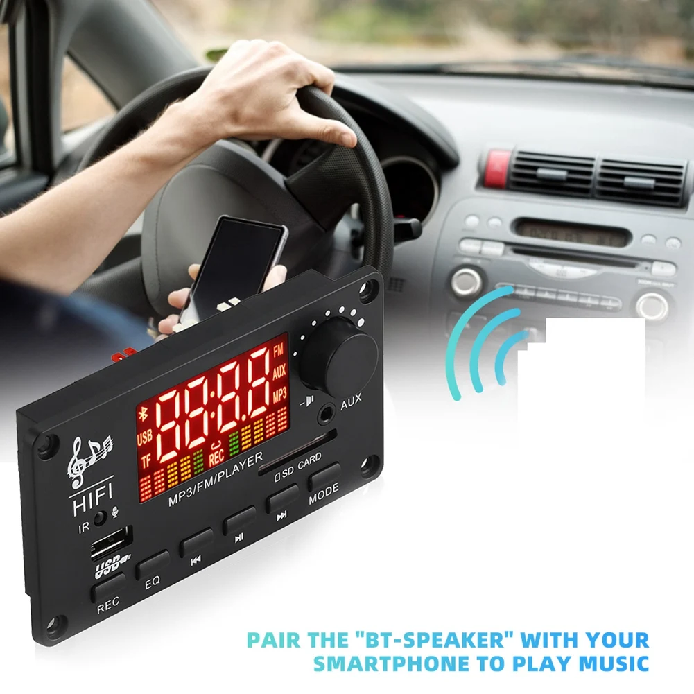 A62T-12V Amplifier Bluetooth 5.0 100W MP3 Decoder Board Call Recording Wireless Music Audio Module USB TF Radio for Car(A)