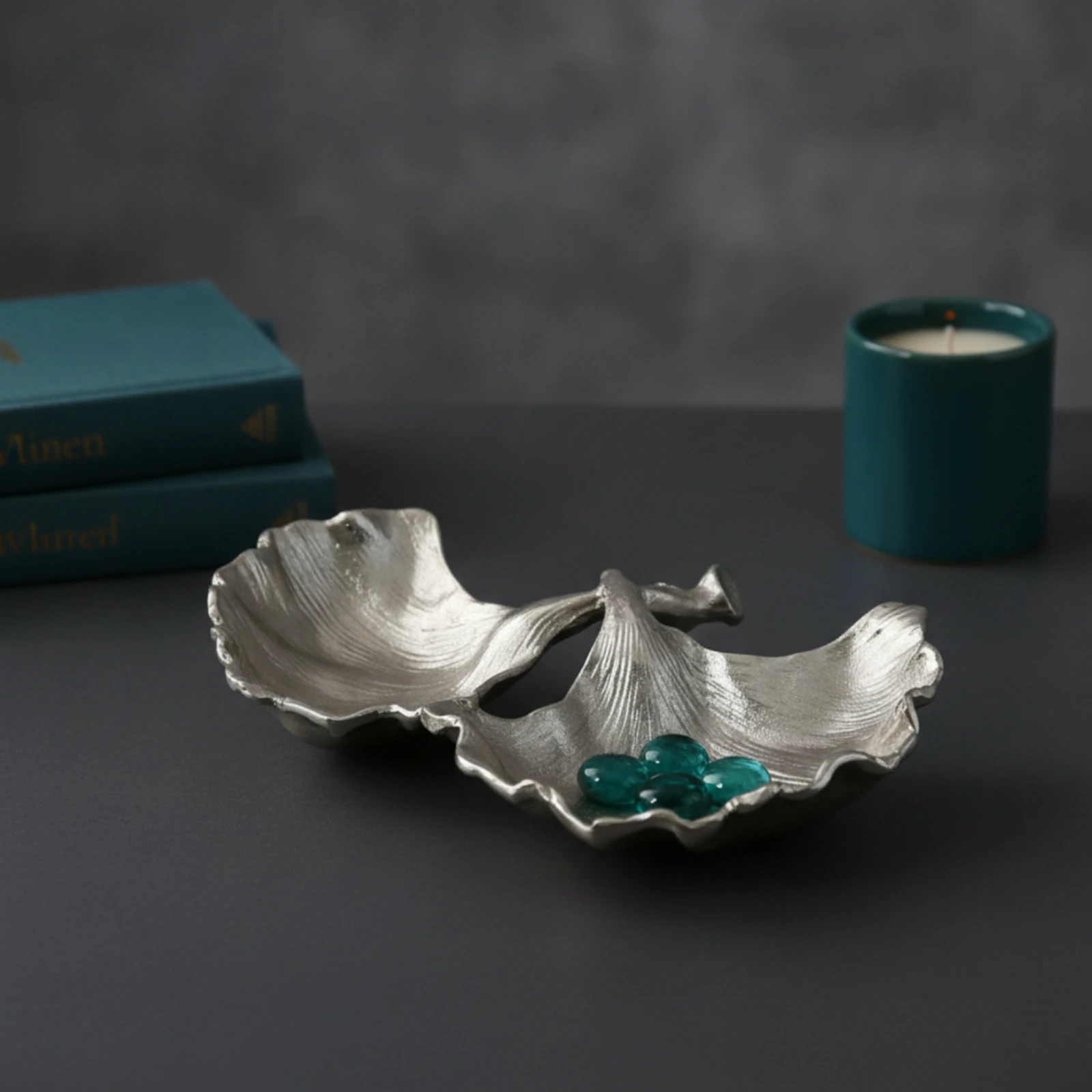 Metal Leaf Tray Textured Leaf Tray Sculpted Shallow for Coffee Table, Console
