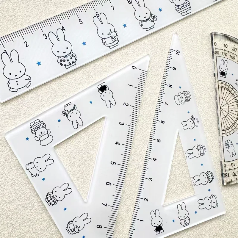 Nuevo Miffy lindo dibujo animado alta belleza Miffy Rabbit acrílico estudiante papelería conjunto regla para aprender, juego completo de regalos escolares