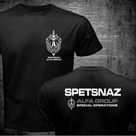 Nueva camiseta rusa Spetsnaz Alfa Alpha, camiseta de las fuerzas de la unidad especial contra terrorista, camiseta negra de 2 lados con cuello redondo, camisetas divertidas
