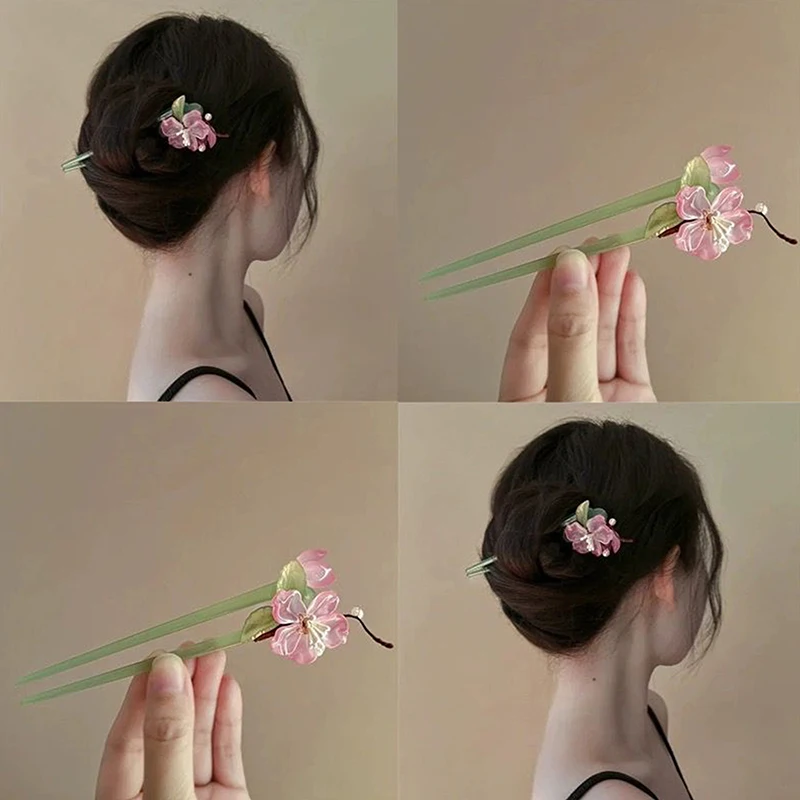 Fashion U-shaped Hairpin Acrylic Flower Hair Stick Chopsticks Chinese Hair Clips Wedding Headdress Jewelry Hair Accessories